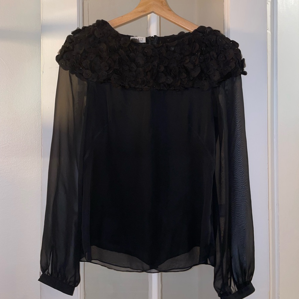 Akris Punto Black Blouse with 3D Flowers
